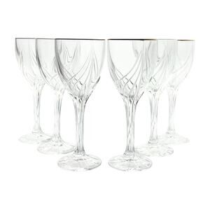 Lenox “Debut (Gold)” Set of 6 Crystal Wine Glasses 7 3/8” 7oz Signed